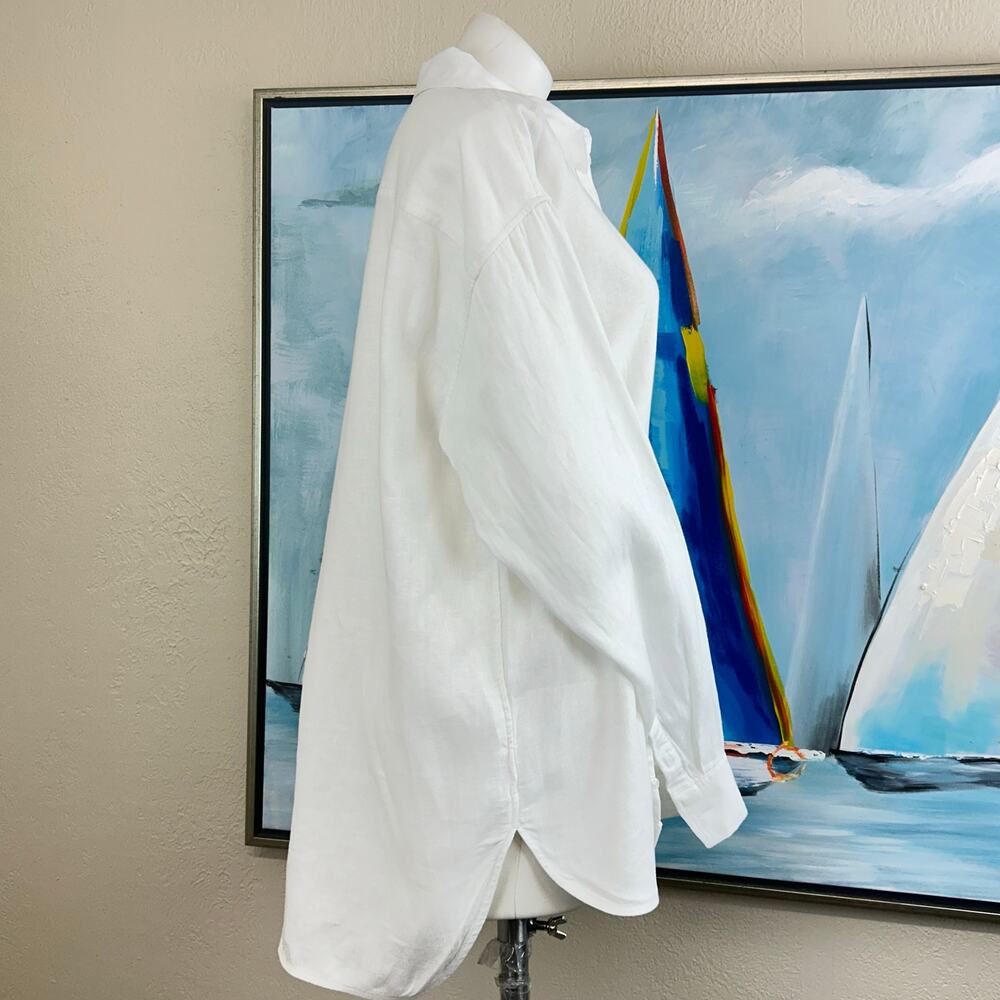 Athleta Button down Blouse White Linen Midday Oversized woman’s large - Picture 5 of 9